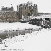 Buy canvas prints of Caerphilly Castle on a snowy day by Hazel Powell