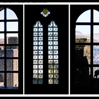 Buy canvas prints of Looking through the windows at Caerphilly Castle by Hazel Powell