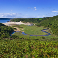 Buy canvas prints of Three Cliffs Bay view by Hazel Powell