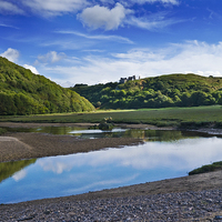Buy canvas prints of Pennard Castle, from three cliffs bay by Hazel Powell