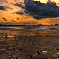 Buy canvas prints of Sunset over Rhossili Bay, Gower by Hazel Powell