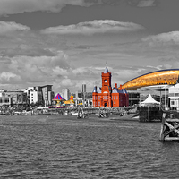 Buy canvas prints of  Cardiff Bay, with colour pop by Hazel Powell
