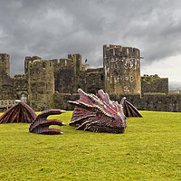 Buy canvas prints of Dragon at Caerphilly Castle by Hazel Powell