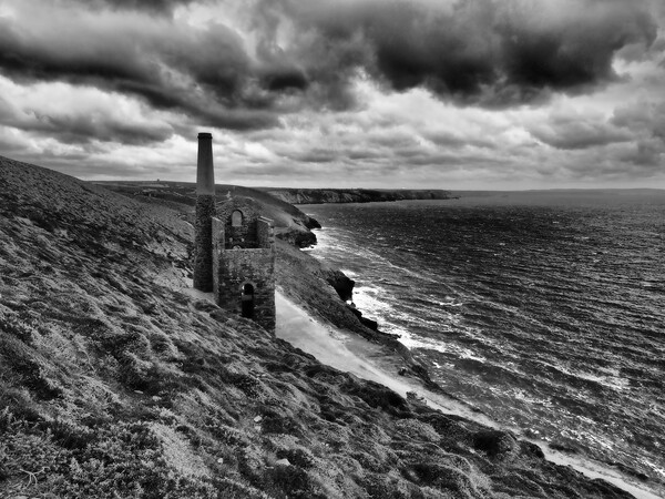 Cornwall sea and coast path monochrome Picture Board by mark humpage
