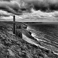 Buy canvas prints of Cornwall sea and coast path monochrome by mark humpage