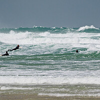 Buy canvas prints of Surfers and waves at Perranporth by mark humpage