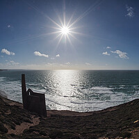 Buy canvas prints of Sun shining over Wheal Coates ruins coast path by mark humpage