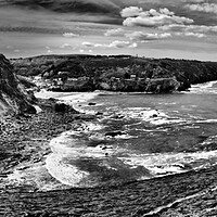 Buy canvas prints of Cornwall sea and coast monochrome panorama by mark humpage