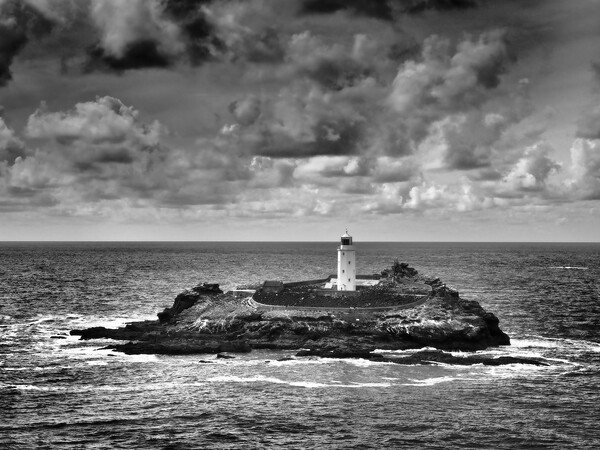 Godrevy Lighthouse monochrome Picture Board by mark humpage