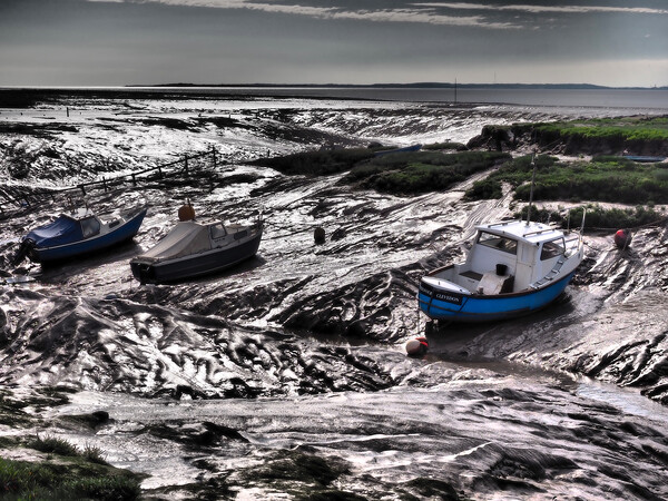 Fishing boats in harbour at low tide Picture Board by mark humpage