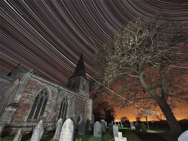 Haunting Startrail and church Picture Board by mark humpage