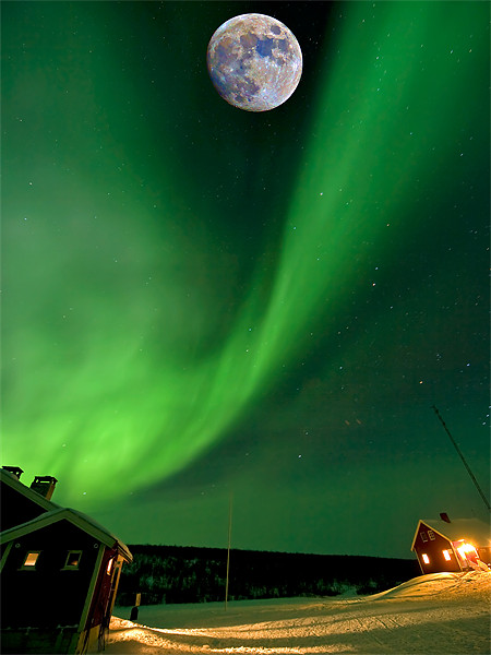 Northern Lights and moon Picture Board by mark humpage
