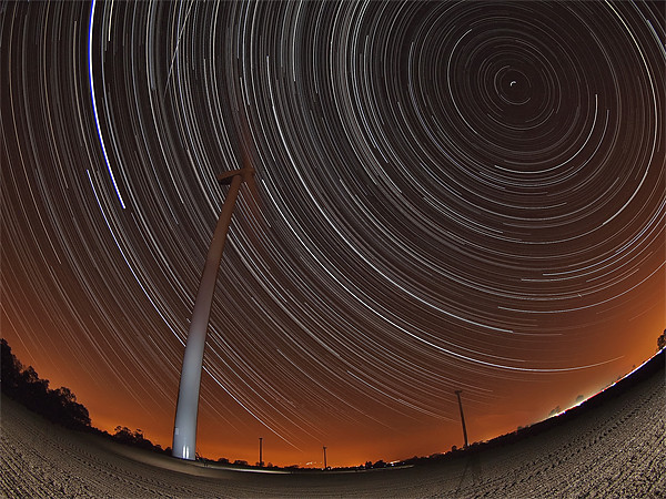Wind turbine and startrail Picture Board by mark humpage
