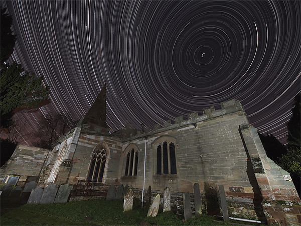 Startrail and church Picture Board by mark humpage