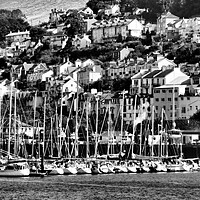 Buy canvas prints of Kingswear Devon Boats in harbour black and white by mark humpage