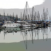 Buy canvas prints of Brixham Boats and Reflections by mark humpage