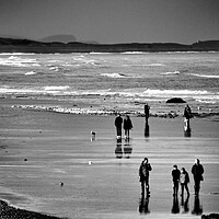 Buy canvas prints of North Norfolk coast with people walking on beach black and white by mark humpage