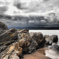 Buy canvas prints of Wales beach sea and rocks with clouds in sky by mark humpage