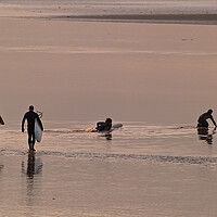 Buy canvas prints of Surfers walking out to water with surfboards by mark humpage