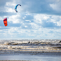 Buy canvas prints of Kite Surfing on Ainsdale Beach, Southport by Peter Jarvis