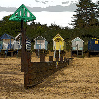Buy canvas prints of Beach Huts and Groyne Posterised by Bill Simpson