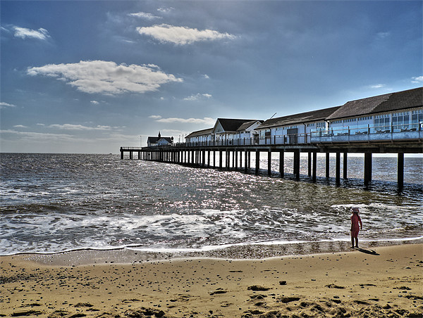 Southwold Pier and Girl Picture Board by Bill Simpson