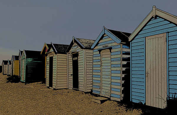 Southwold Blue Beach Huts Posterised Picture Board by Bill Simpson