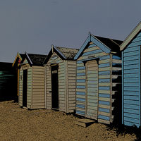 Buy canvas prints of Southwold Blue Beach Huts Posterised by Bill Simpson