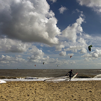 Buy canvas prints of Southwold Kite Surfing Panorama by Bill Simpson