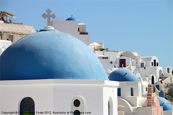 Blue Domed Churches of Santorini Picture Board by Carole-Anne Fooks