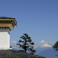 Buy canvas prints of Chorten and Mountains, Bhutan  by Carole-Anne Fooks