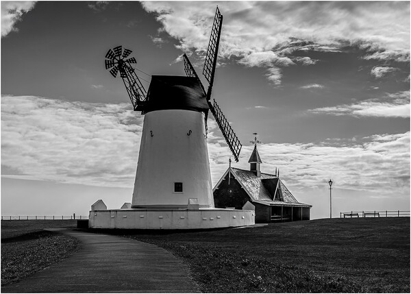Lytham Winmill in monochrome Picture Board by Pam Sargeant