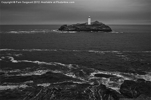 Godrevy Lighthouse Mono Picture Board by Pam Sargeant