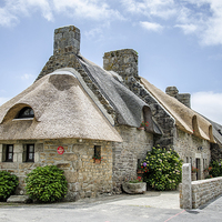 Buy canvas prints of Thatched cottage in Brittany by Michelle PREVOT