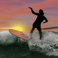Buy canvas prints of  Surfing silhouette by Rob Lester
