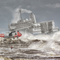 Buy canvas prints of  Sea King and Fort Austin by Rob Lester