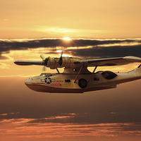 Buy canvas prints of  PBY Catalina Sunset by Rob Lester
