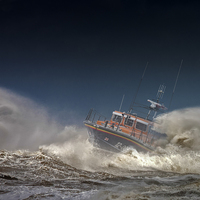 Buy canvas prints of Lifeboat, Lady of Hilbre, into the Maelstrom by Rob Lester