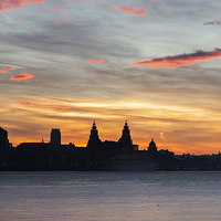 Buy canvas prints of  Liverpool silhouette sunrise by Rob Lester