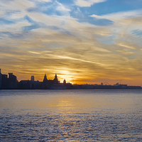 Buy canvas prints of Liverpool skyline sunrise by Rob Lester