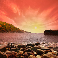 Buy canvas prints of Cornish Sunset in Lamorna Cove by Rob Lester