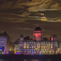 Buy canvas prints of Port of Liverpool building moonrise by Rob Lester