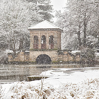 Buy canvas prints of Snowfall,The Roman Boathouse ,Birkenhead park by Rob Lester