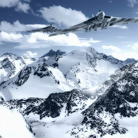Buy canvas prints of Avro Vulcans_ Mountain strike by Rob Lester