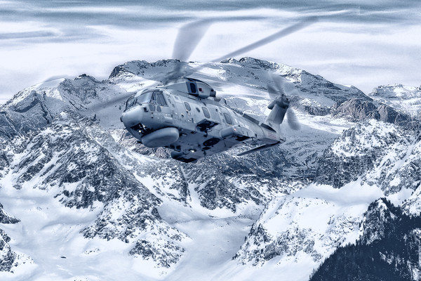 Snow Mountains Royal Navy Merlin Picture Board by Rob Lester