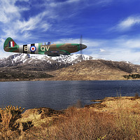 Buy canvas prints of Lone Spitfire over Scottish Highland Loch by Rob Lester