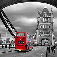 Buy canvas prints of Tower Bridge Red Bus London England by Andy Evans Photos