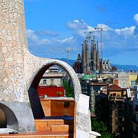 Buy canvas prints of La Pedrera Casa Mila Sagrada Familia Barcelona Spain by Andy Evans Photos