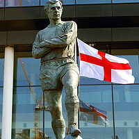 Buy canvas prints of Bobby Moore Statue England Flag Wembley Stadium by Andy Evans Photos