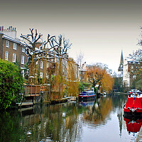 Buy canvas prints of Narrow Boats Regent's Canal Camden London UK by Andy Evans Photos